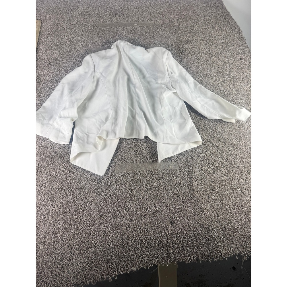 Ann Taylor Factory Blazer Jacket Womens White Drape Open Front Ruched Sleeve - M